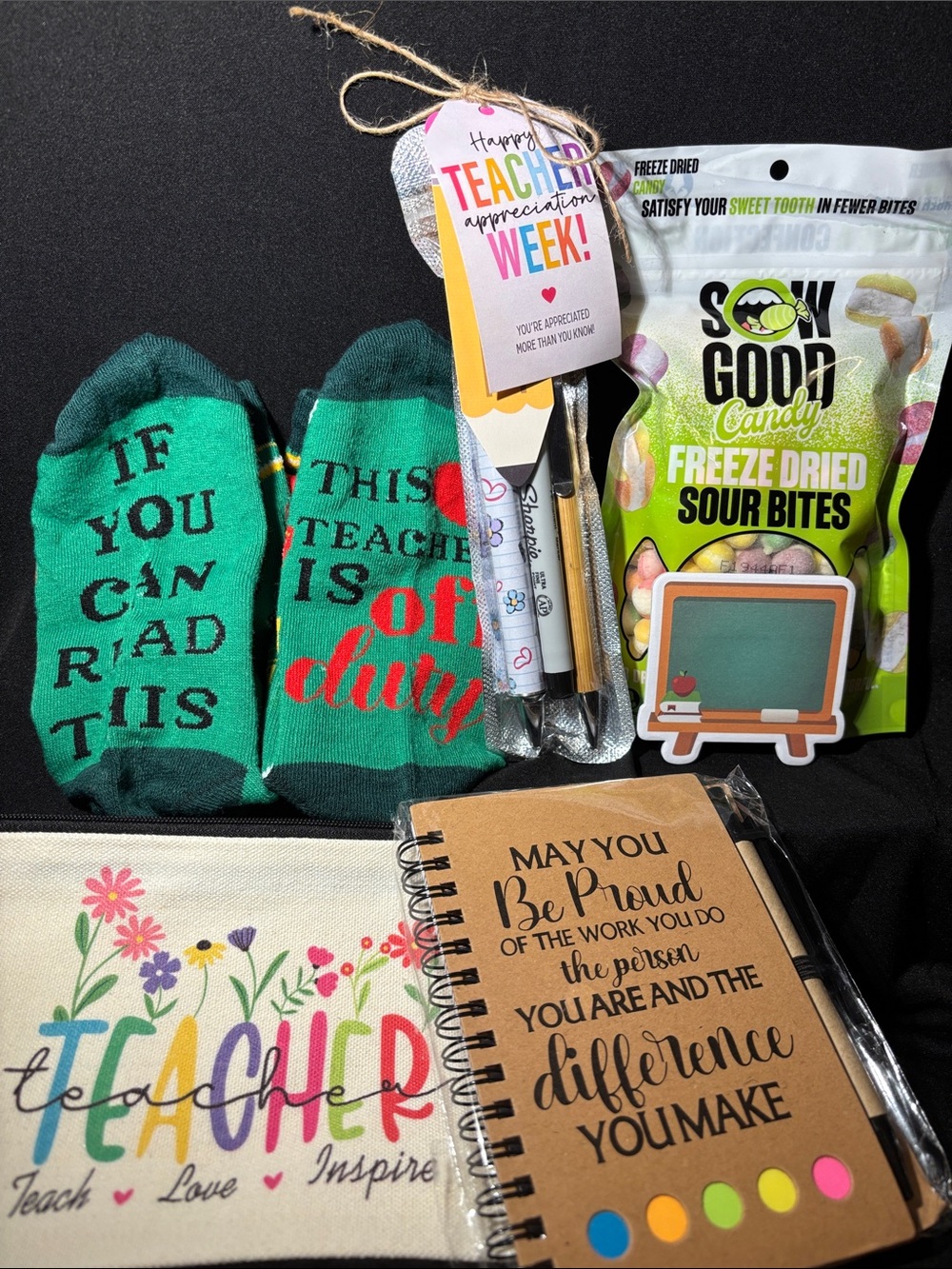 Teacher Gift Bundle 1  - Green Novelty Socks & Stationery
